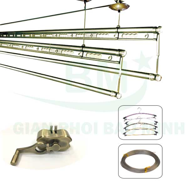 Giàn Phơi Hòa Phát S900 Plus 4 Thanh, Tay Quay Liền, Chịu 80Kg